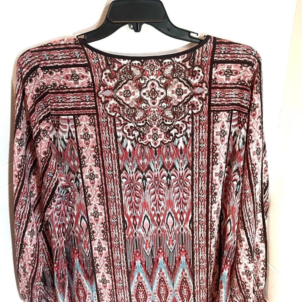 Belle by Kim Gravel Boho Moroccan Printed Blouse      Size XL - Picture 3 of 10
